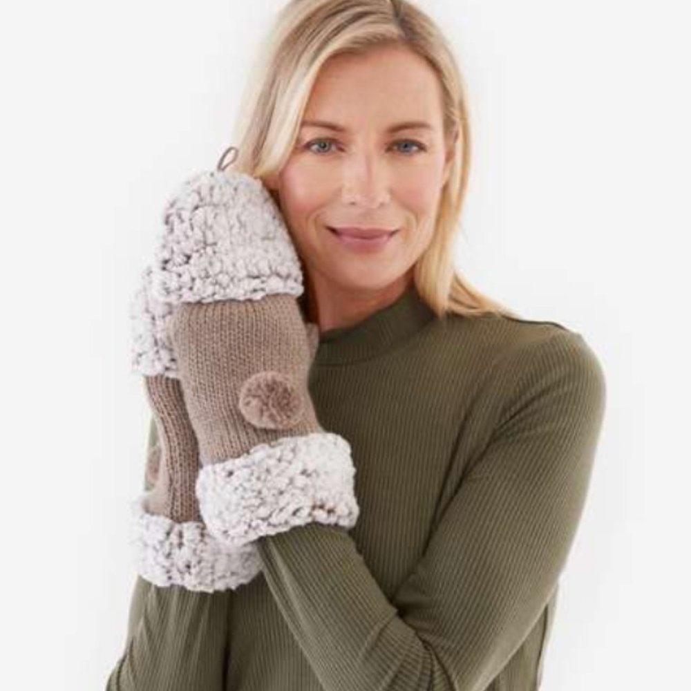 MUK LUKS Frosted Sherpa Flip Mitten in Khaki